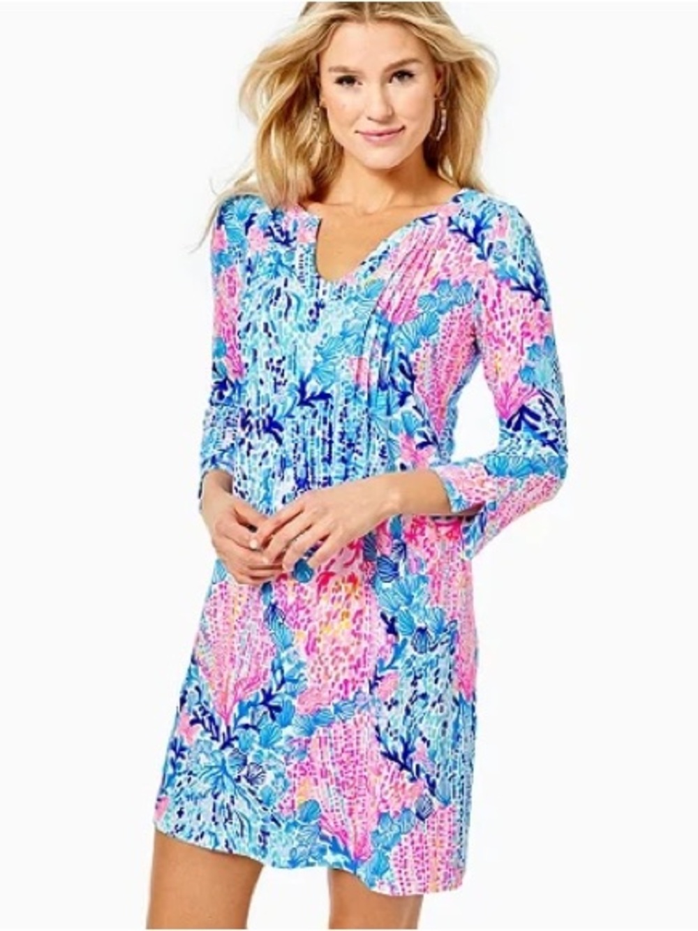 Lilly Pulitzer Blue & Pink Floral V-Neck Swim Coverup